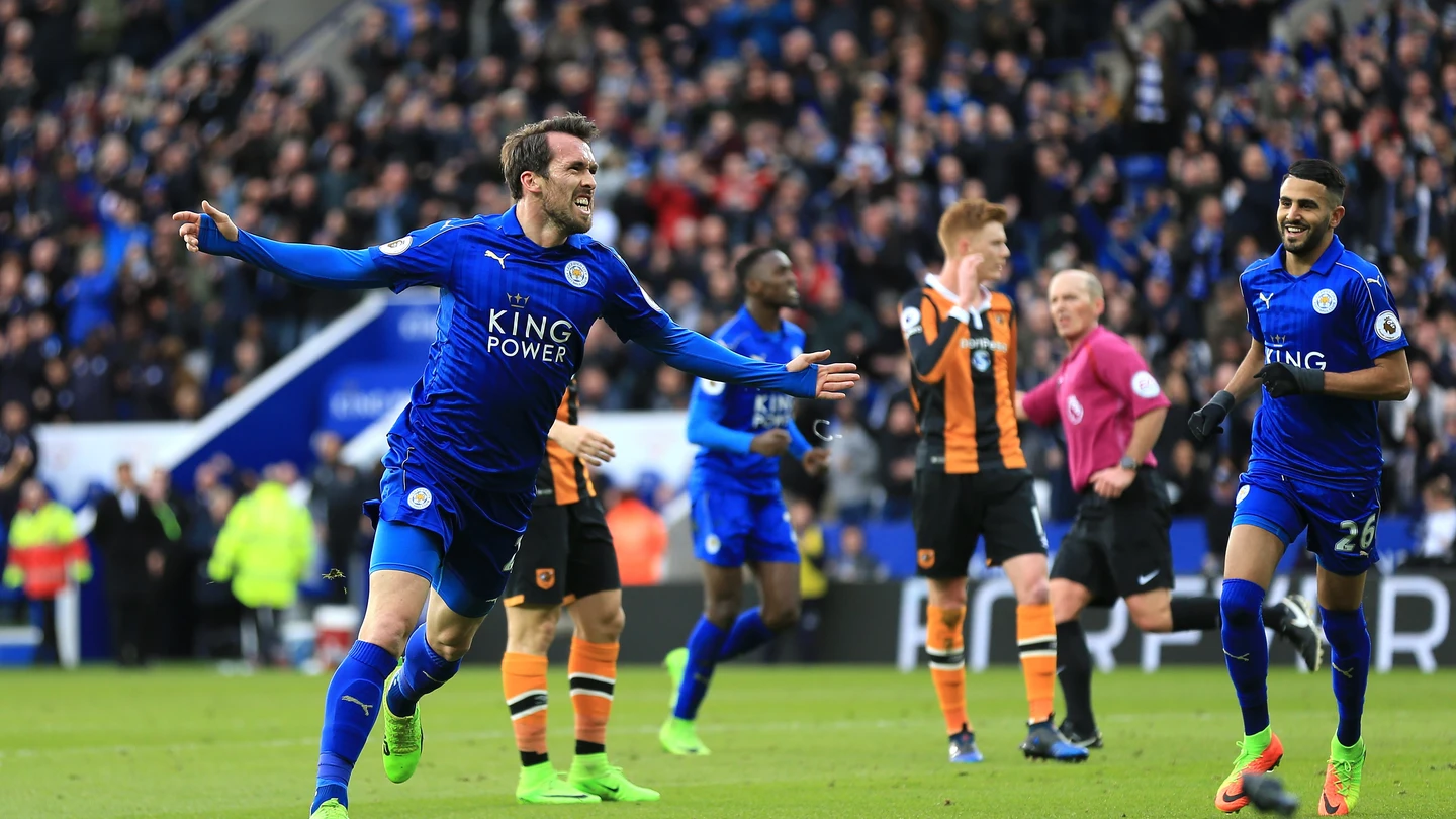 Christian Fuchs celebrando un gol con el Leicester Christian Fuchs celebrando un gol con el Leicester