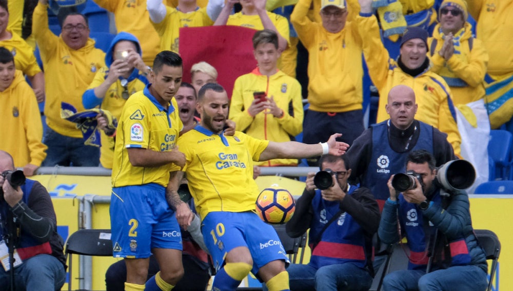 Jesé celebra un gol con Las Palmas