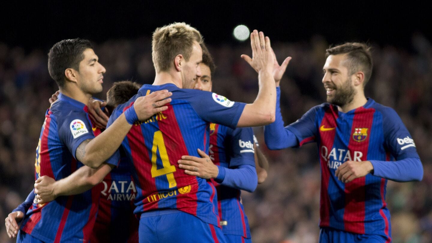 Los jugadores del Barcelona celebrando un gol