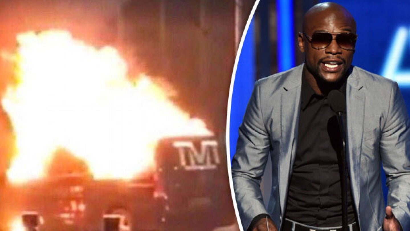 La furgoneta de Mayweather, en llamas