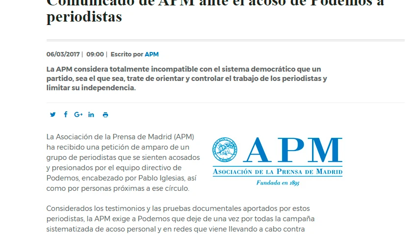 Comunicado de la APM