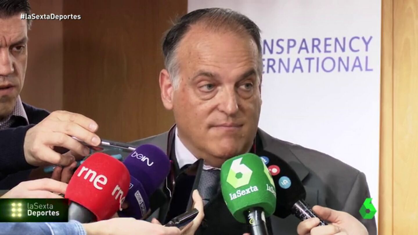 Frame 12.468877 de: Javier Tebas sobre la clasificaci&oacute;n del Barcelona: "Me quedo con lo que dijo el presidente del PSG, el &aacute;rbitro no influy&oacute;"
