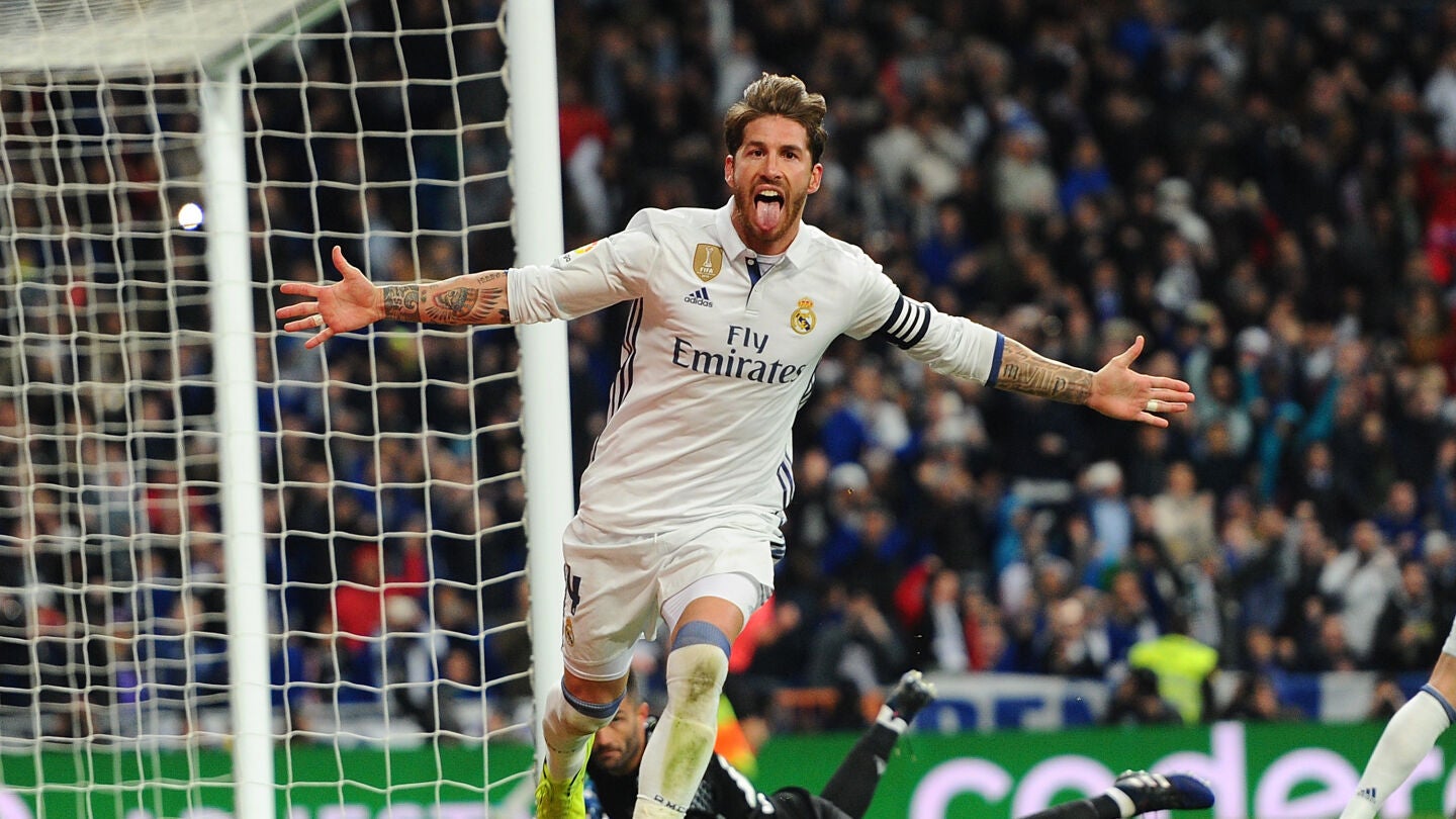 Sergio Ramos celebra un gol en el Bernab&eacute;u