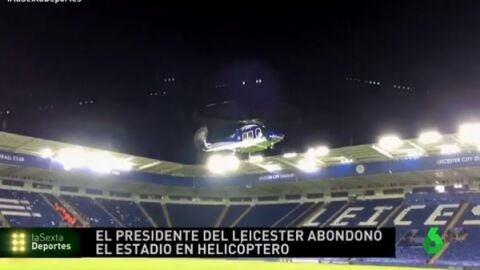 Un helic&oacute;ptero aterriza en el c&eacute;sped del King Power Stadium