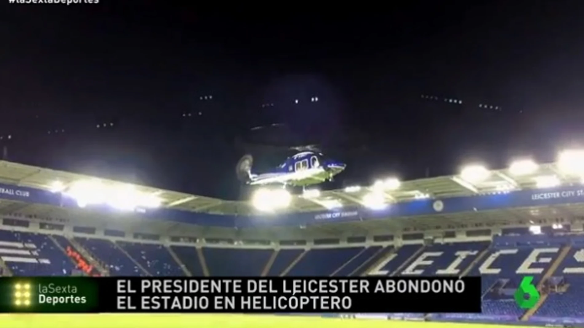 Un helicóptero aterriza en el césped del King Power Stadium