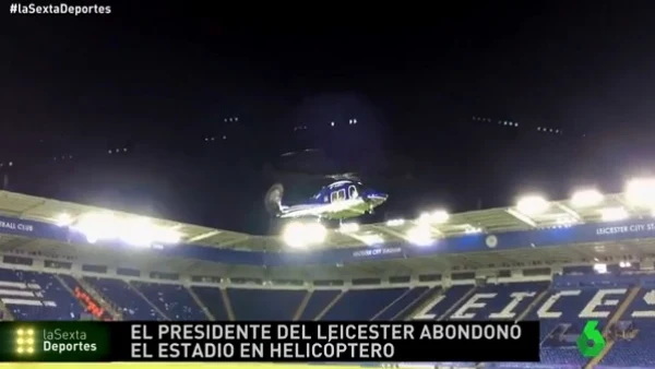 Un helicóptero aterriza en el césped del King Power Stadium
