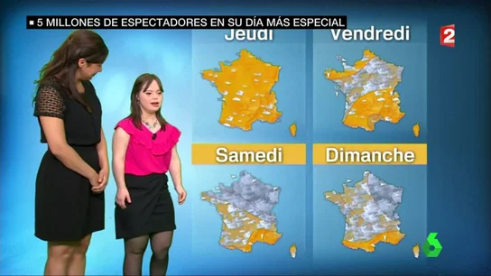 Frame 13.057027 de: Así presentó el tiempo Mélanie, la joven con síndrome de Down que ha cumplido un sueño ante cinco millones de espectadores Frame 13.057027 de: Así presentó el tiempo Mélanie, la joven con síndrome de Down que ha cumplido un sueño ante cinco millones de espectadores