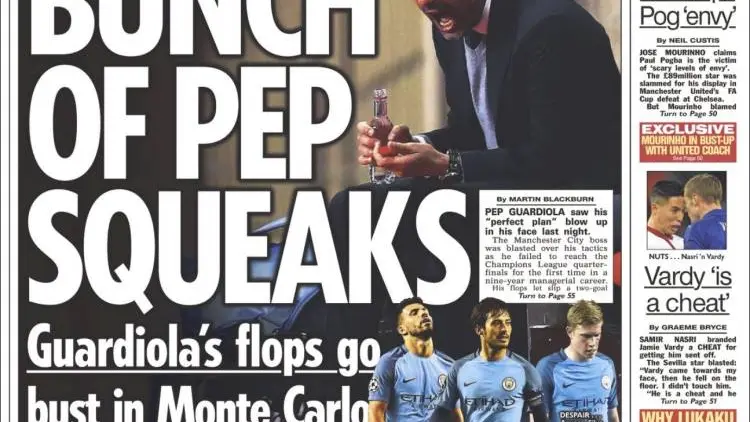 Guardiola, en la portada del 'Sun Sport'