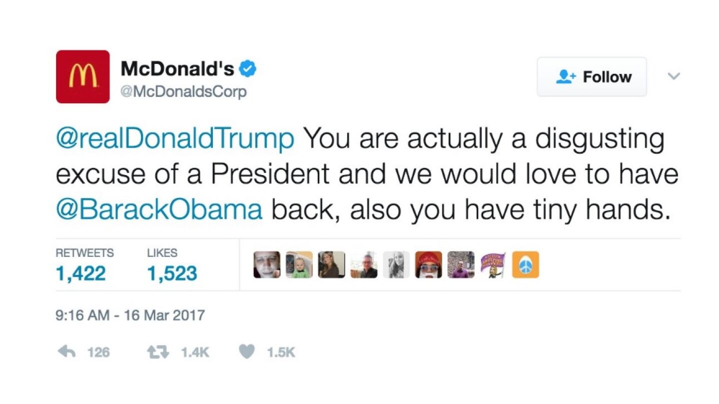 Tuit de McDonald's contra Donald Trump