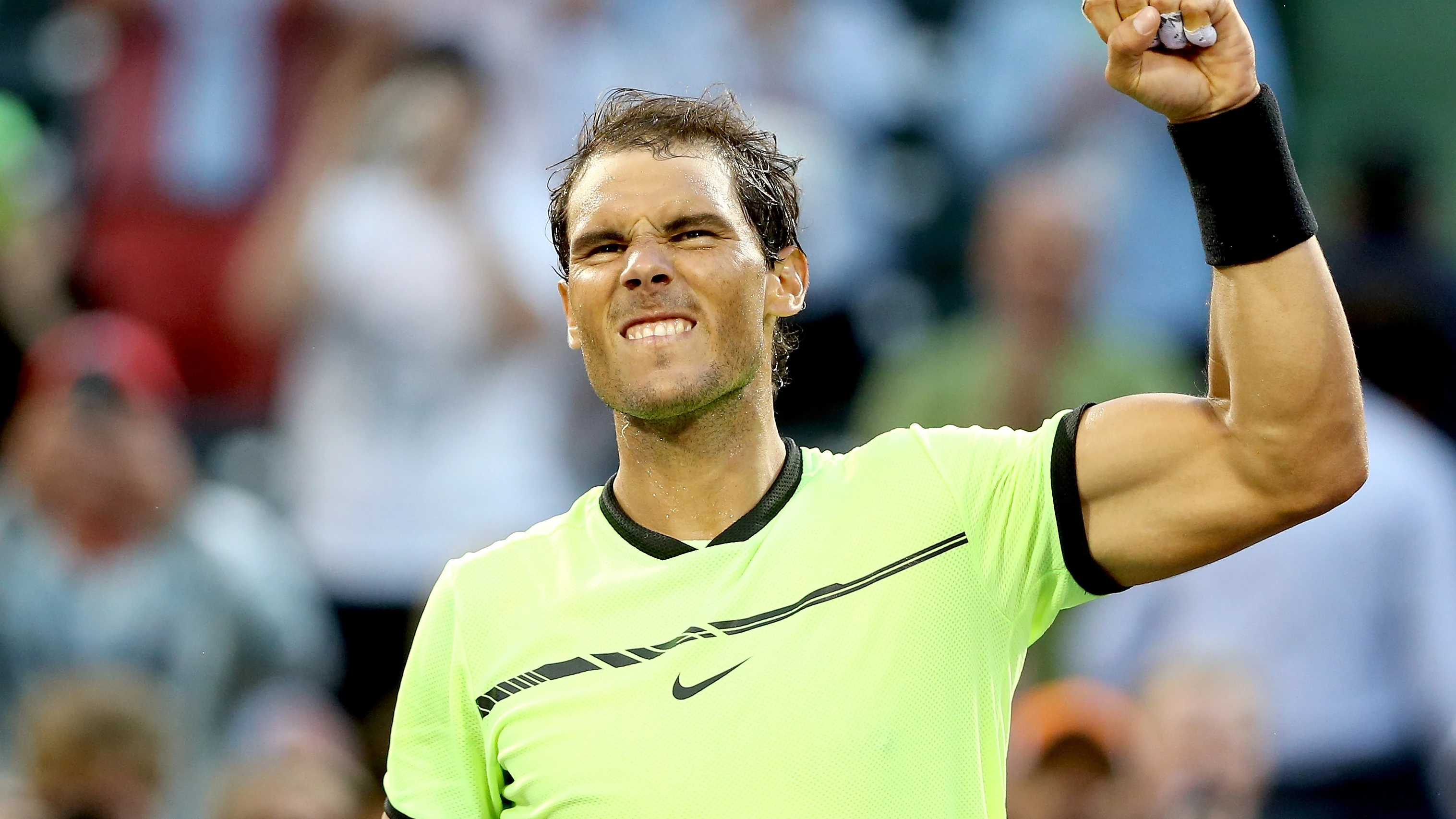 Nadal celebra el triunfo sobre Dudi Sela