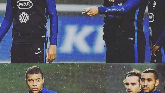 Griezmann, Payet y Mbappé durante un entrenamiento de Francia Griezmann, Payet y Mbappé durante un entrenamiento de Francia