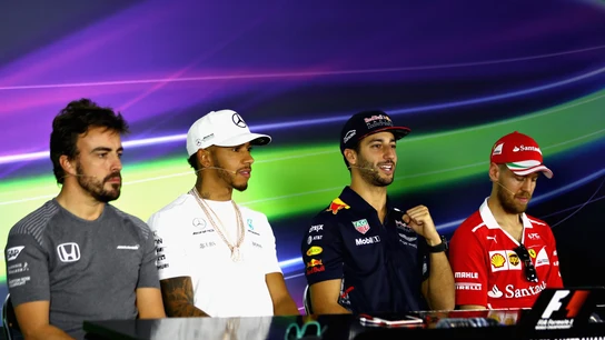 Alonso, Hamilton, Ricciardo y Vettel, en rueda de prensa en Albert Park Alonso, Hamilton, Ricciardo y Vettel, en rueda de prensa en Albert Park
