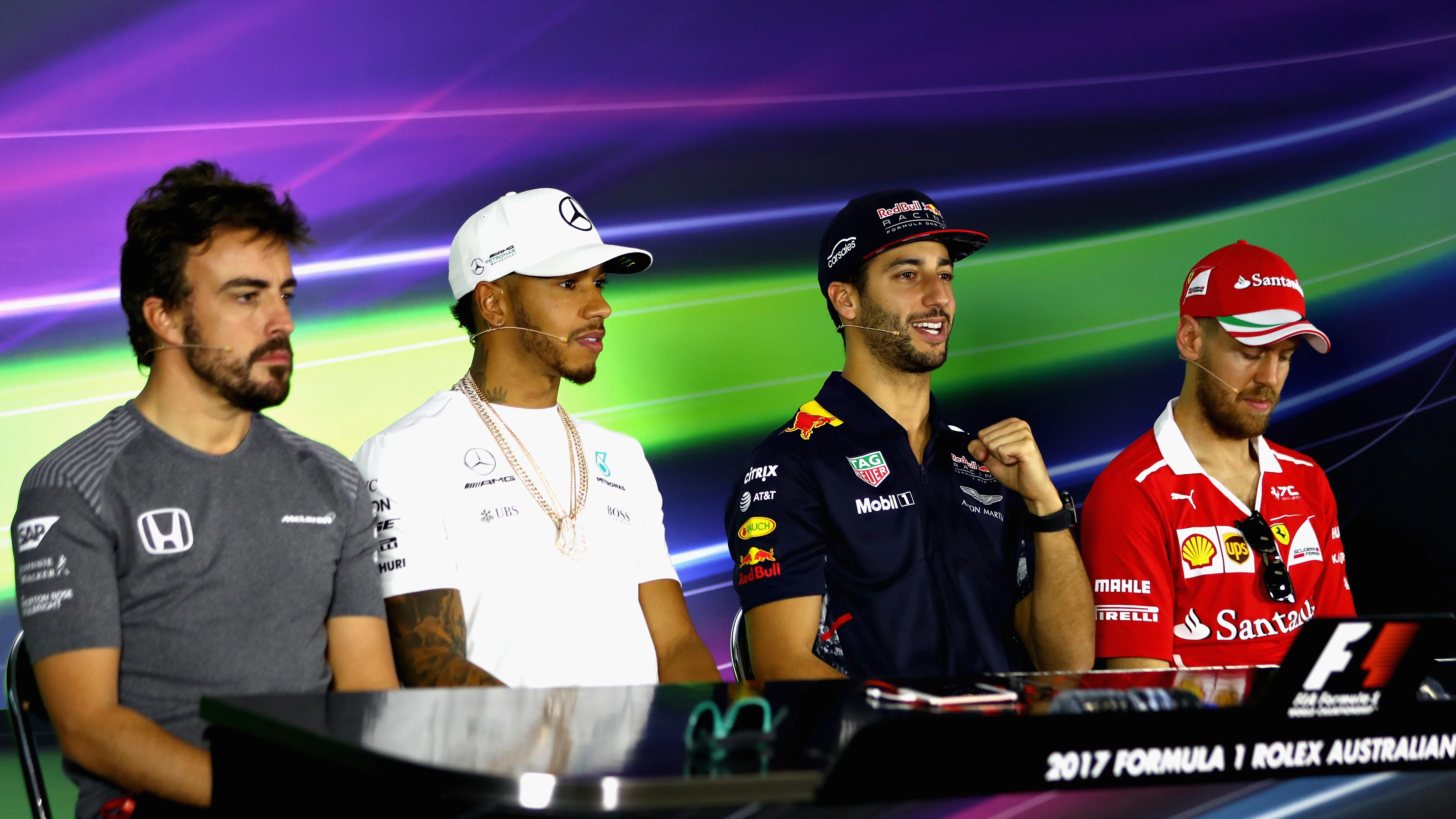 Alonso, Hamilton, Ricciardo y Vettel, en rueda de prensa en Albert Park