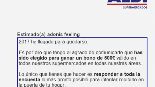 El mail falso de Aldi: est&aacute;n suplantando a la empresa para acceder a tus datos