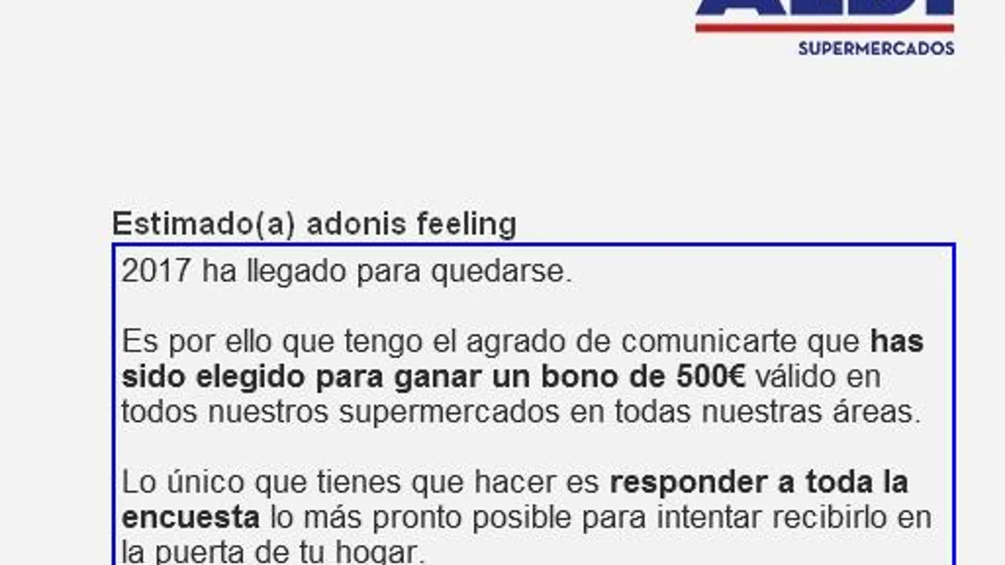 El mail falso de Aldi: están suplantando a la empresa para acceder a tus datos El mail falso de Aldi: están suplantando a la empresa para acceder a tus datos