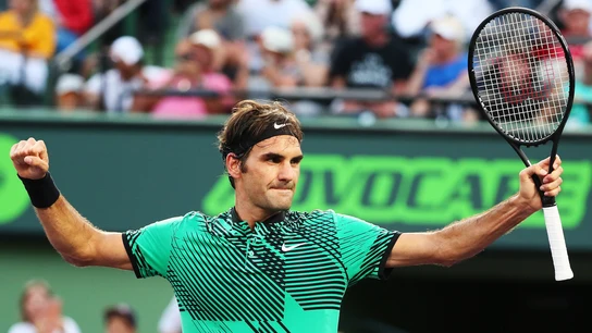 Federer celebra un punto en el Máster 1.000 de Miami Federer celebra un punto en el Máster 1.000 de Miami