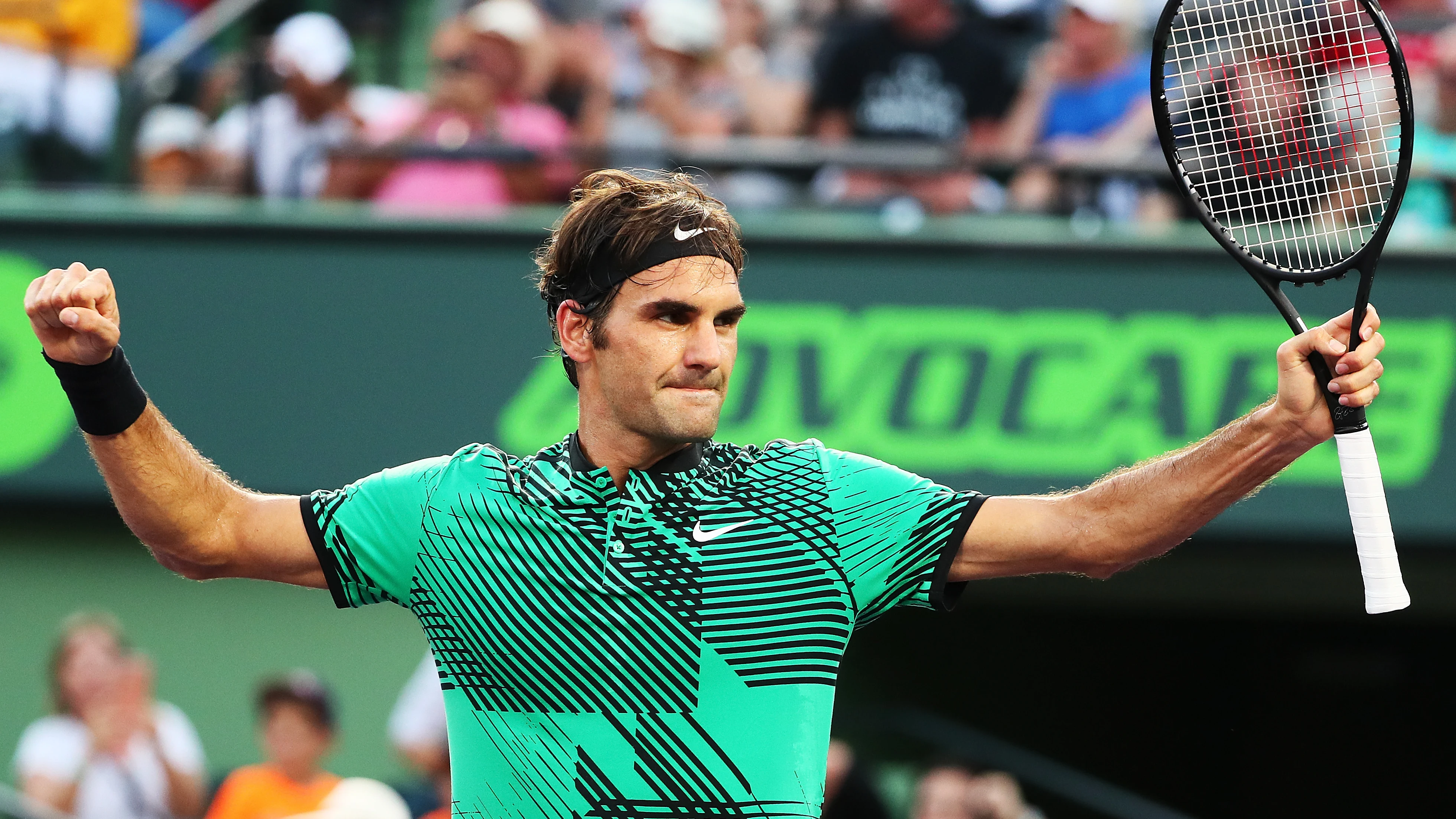 Federer celebra un punto en el Máster 1.000 de Miami