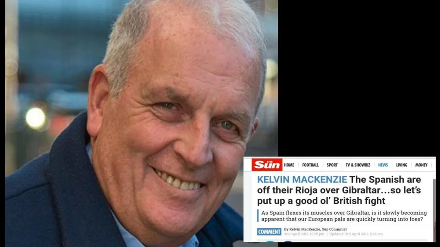 Kelvin MacKenzie junto al titular de su polémica columna en The Sun Kelvin MacKenzie junto al titular de su polémica columna en The Sun