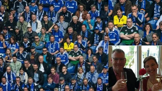 La aficionada del Borussia, en mitad de la grada del Schalke La aficionada del Borussia, en mitad de la grada del Schalke