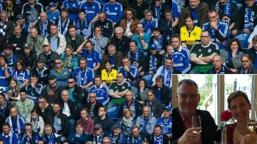 La aficionada del Borussia, en mitad de la grada del Schalke