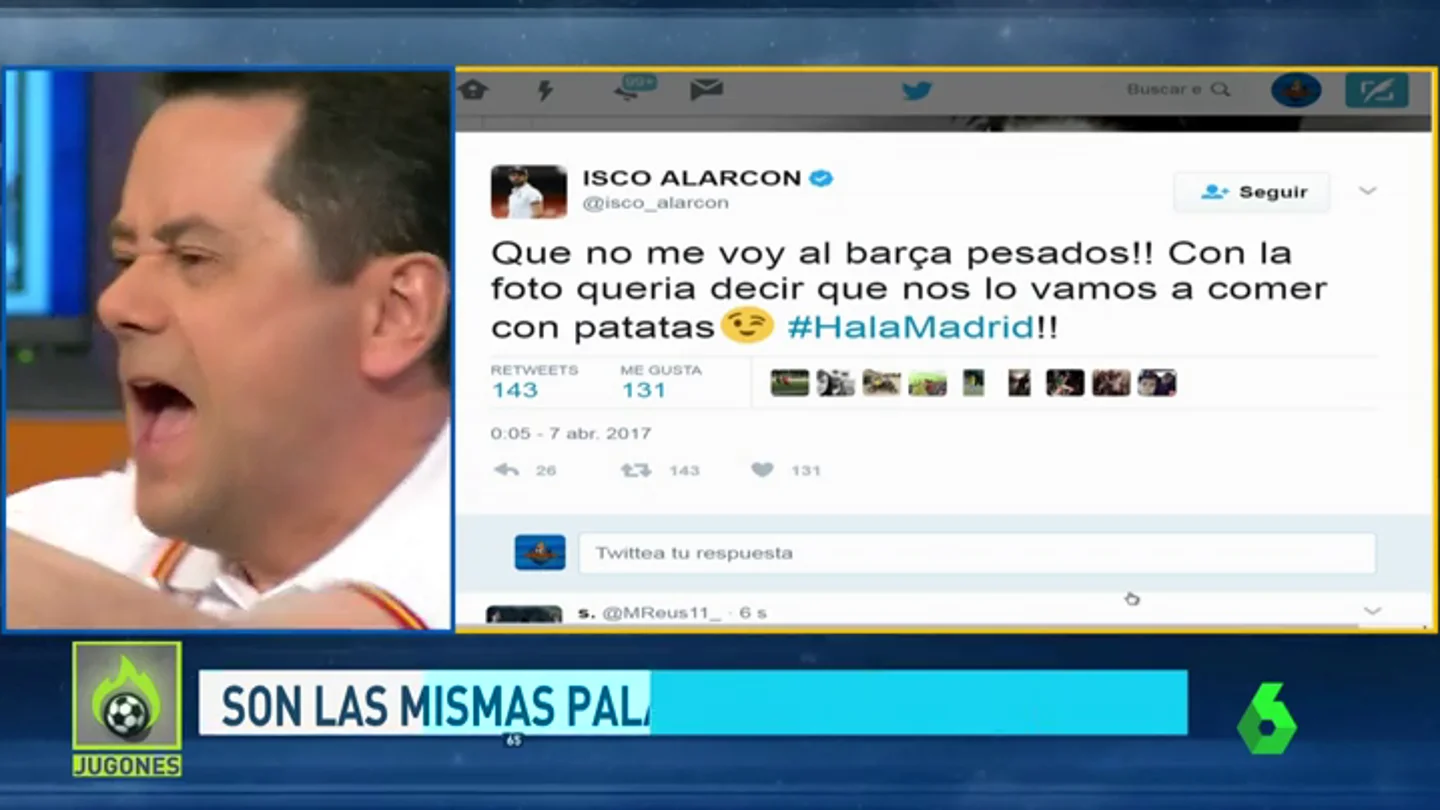 Frame 48.234943 de: Así respondió Isco al Chiringuito de Jugones tras la polémica con la bolsa de patatas del Barça Frame 48.234943 de: Así respondió Isco al Chiringuito de Jugones tras la polémica con la bolsa de patatas del Barça