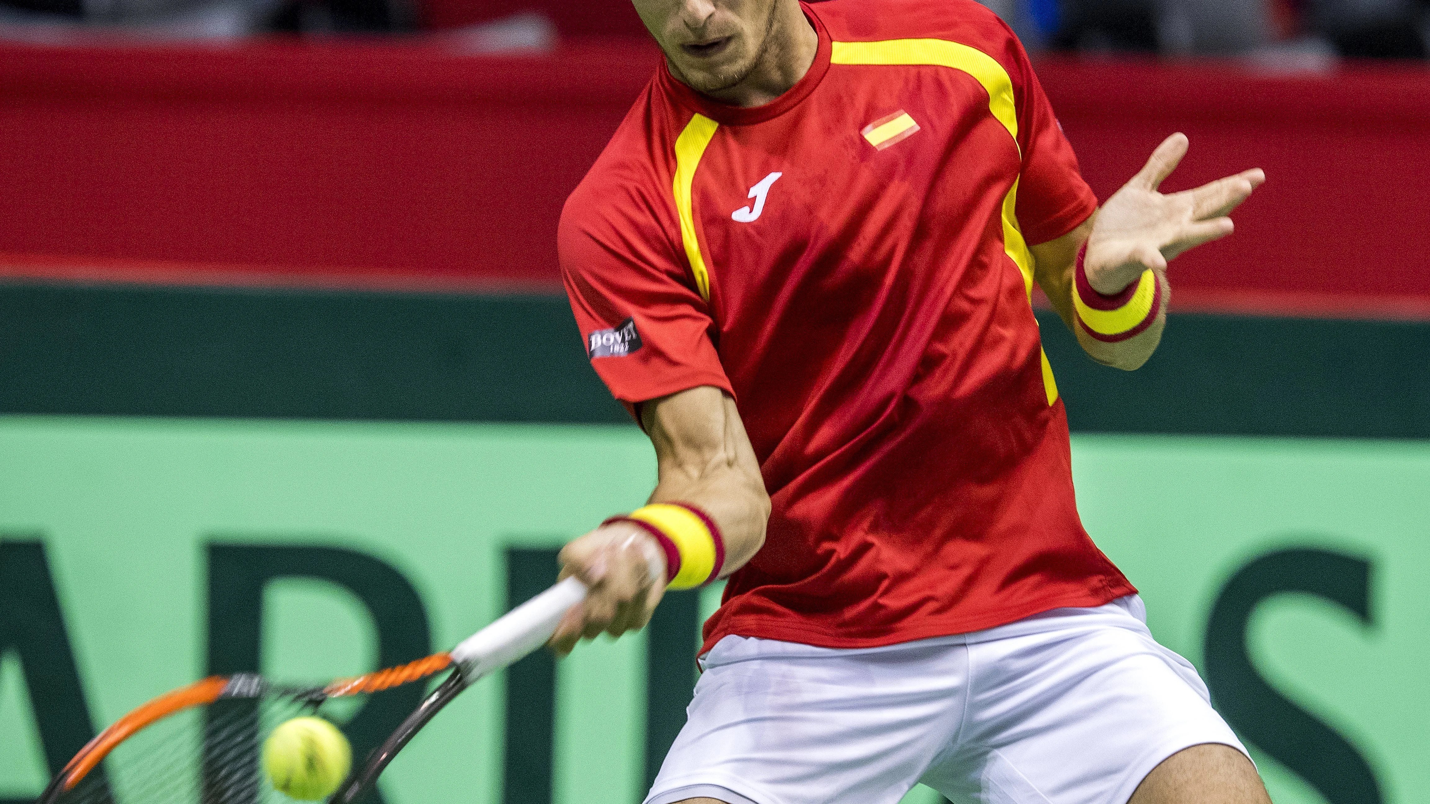 Pablo Carreño durante un partido de la Copa Davis