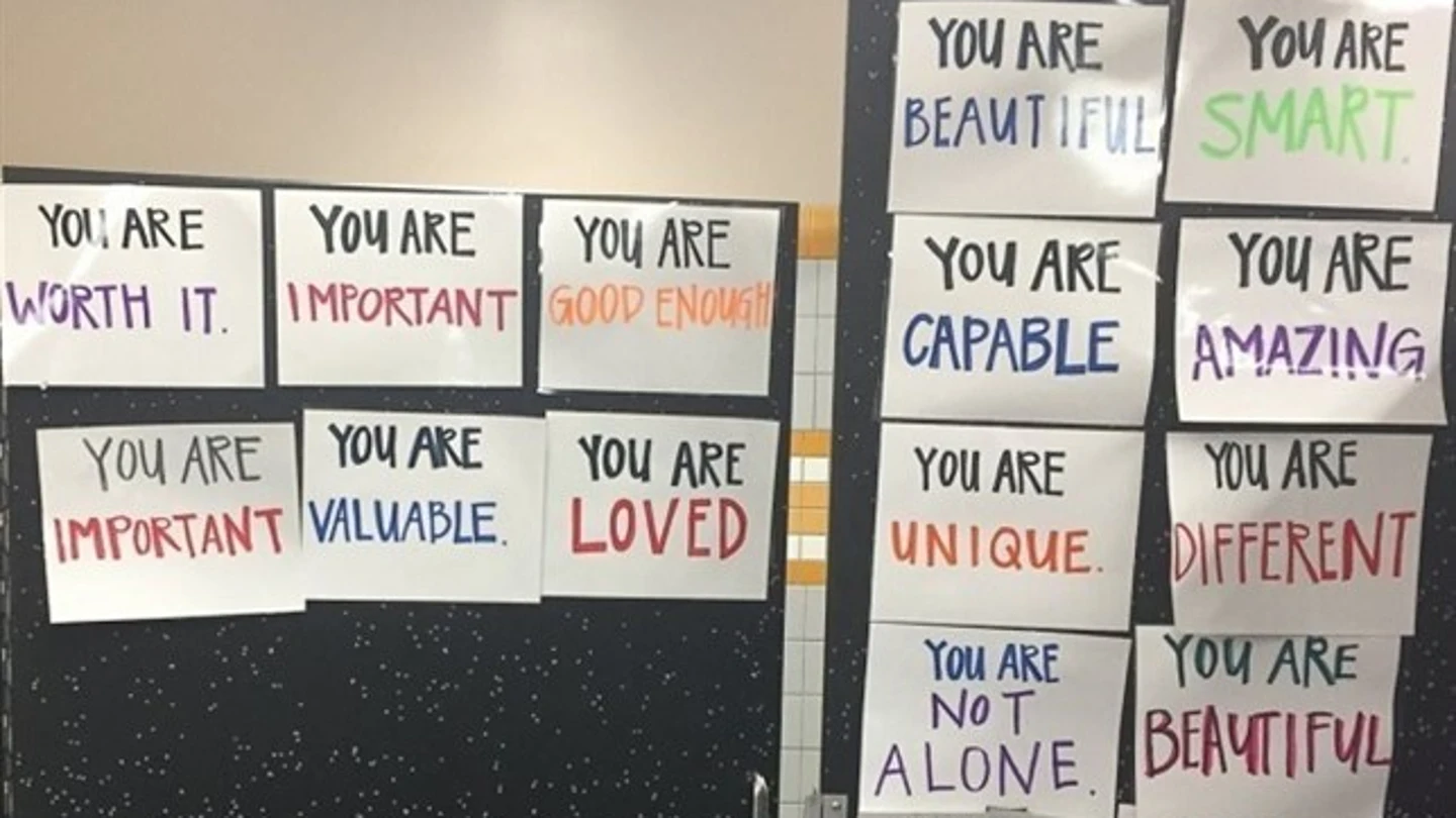 Carteles en el baño de chicas de un instituto Carteles en el baño de chicas de un instituto
