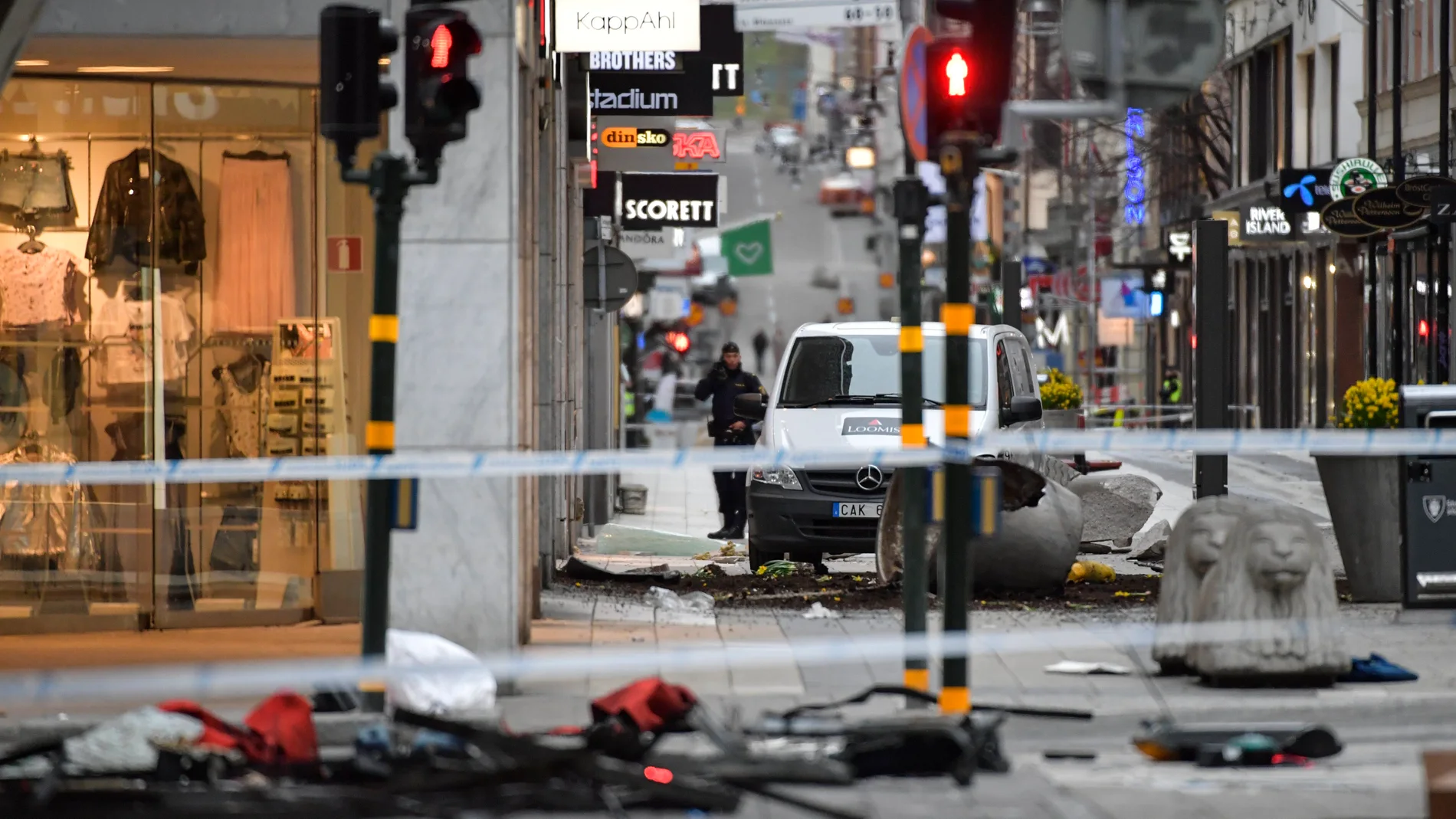 Vista de la zona en la que se produjo un atentado en el centro de Estocolmo