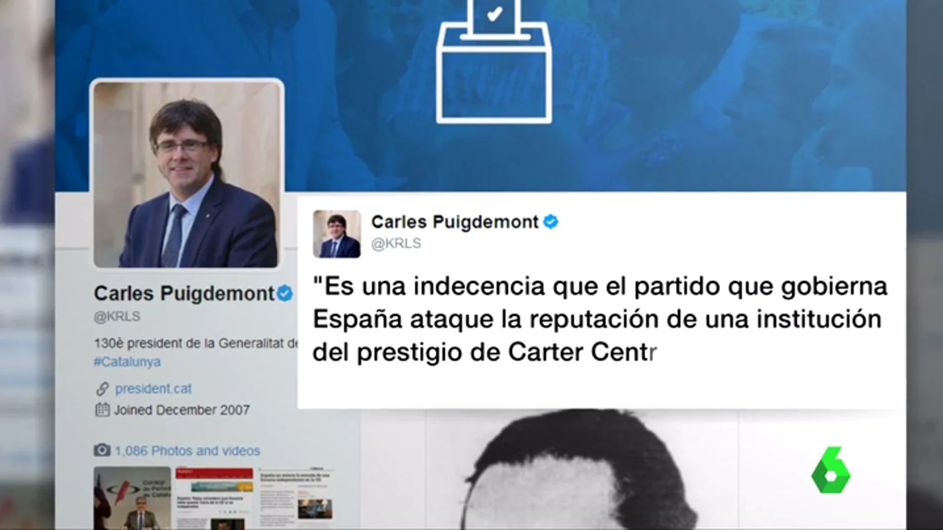 Carles Puigdemont publica un tuit para defender que no ha utilizado dinero público en su visita a Jimmy Carter