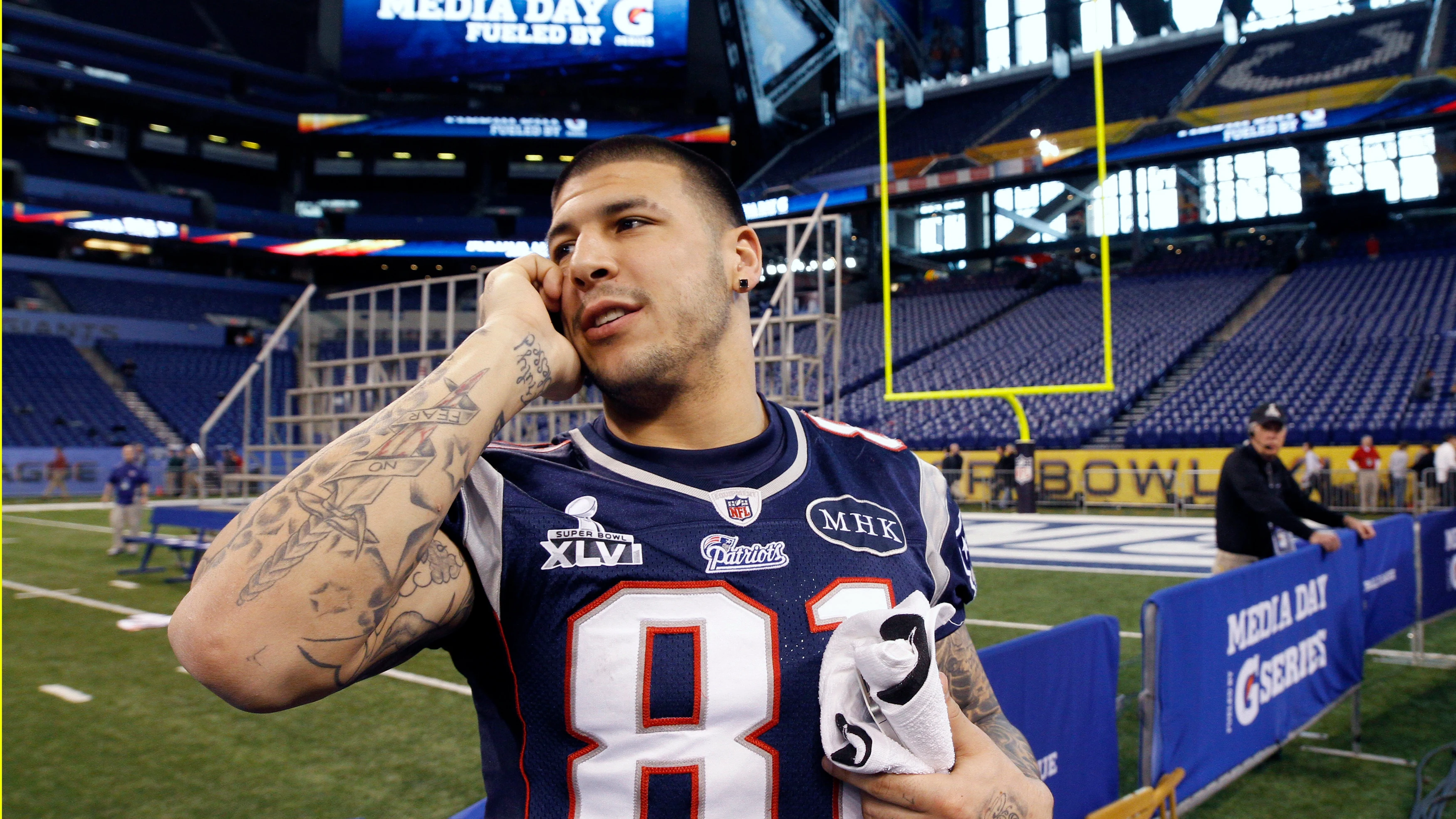 Aaron Hernández, tras la XLVI Super Bowl