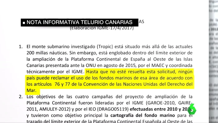 Frame 19.172824 de: España pide a la ONU la soberanía de las aguas donde está el yacimiento de telurio