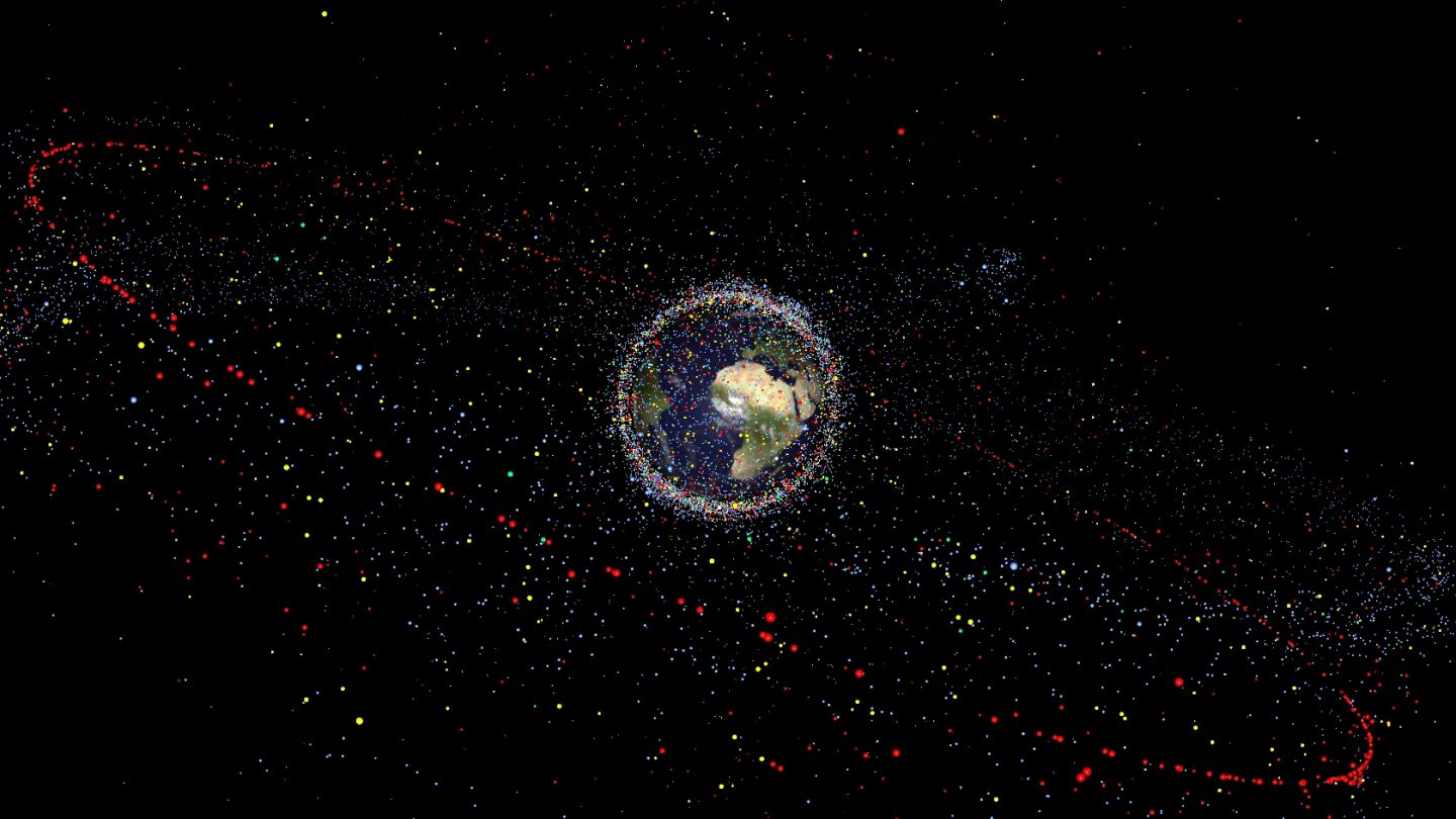 Imagen de la basura espacial orbitando alrededor de la Tierra