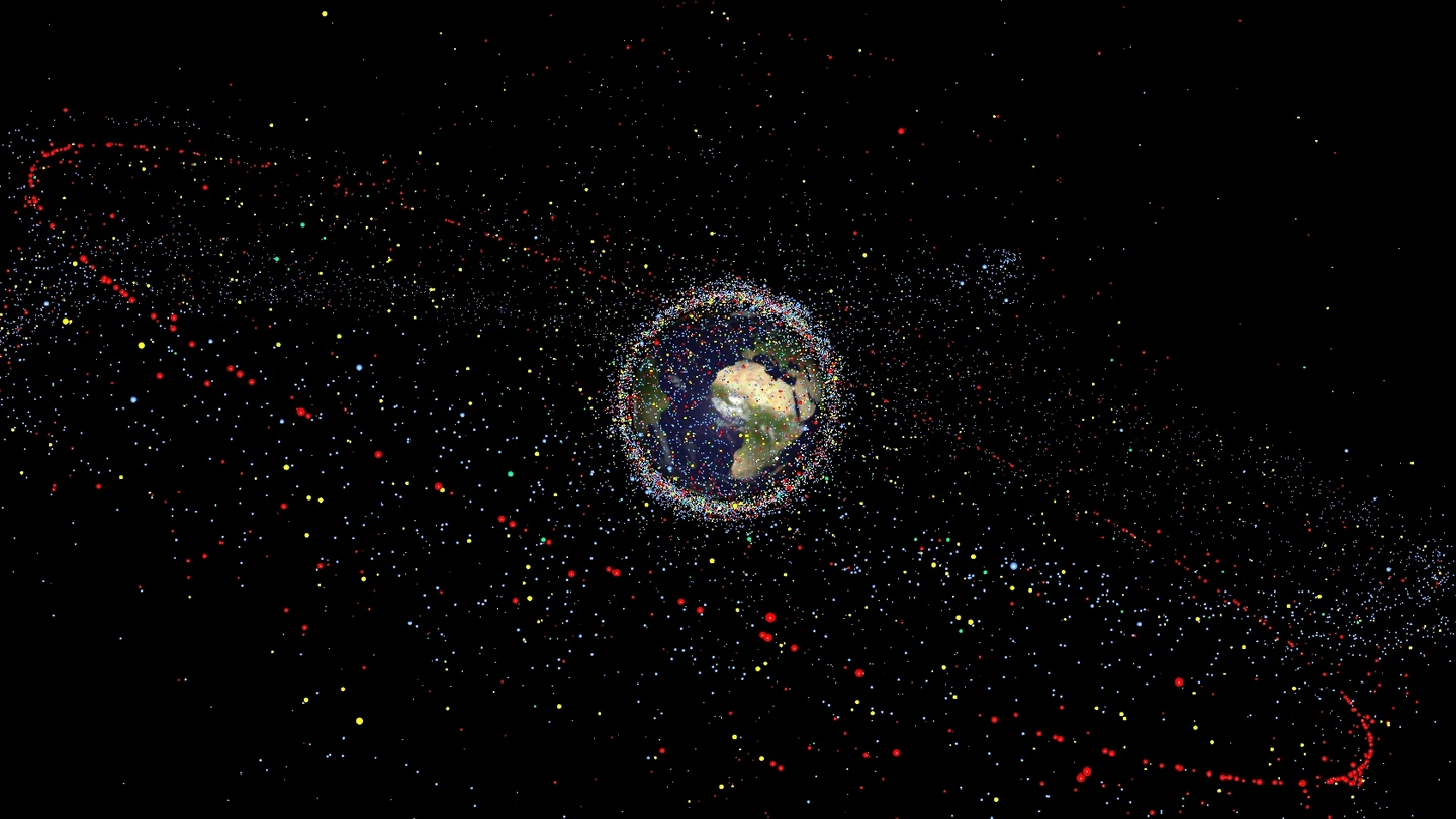 Imagen de la basura espacial orbitando alrededor de la Tierra Imagen de la basura espacial orbitando alrededor de la Tierra