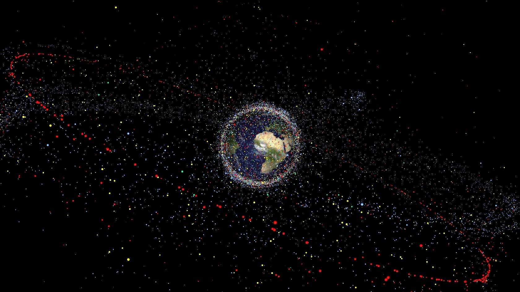 Imagen de la basura espacial orbitando alrededor de la Tierra