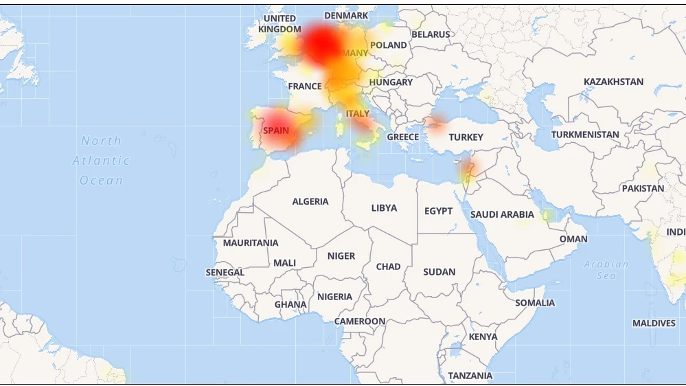 Mapa con los países afectados por la caída de Whatsapp Mapa con los países afectados por la caída de Whatsapp