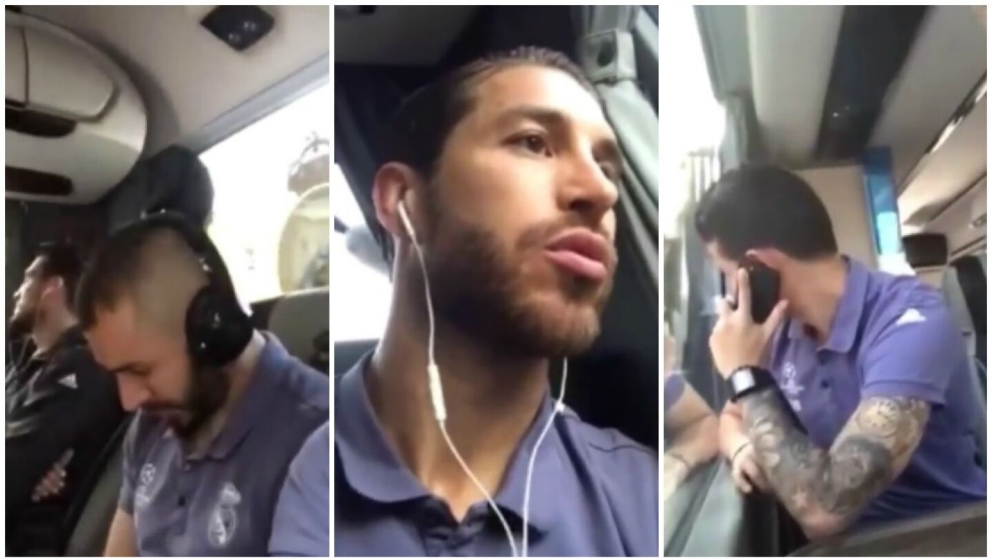 El autob&uacute;s del Madrid a su llegada al Bernab&eacute;u