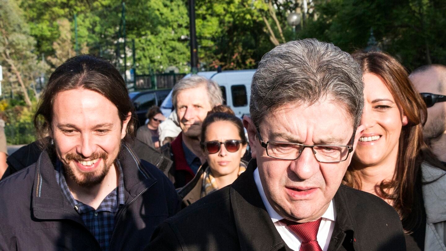 El candidato a las presidenciales francesas por La Francia Insumisa, Jean-Luc M&eacute;lenchony el l&iacute;der de Podemos, Pablo Iglesias