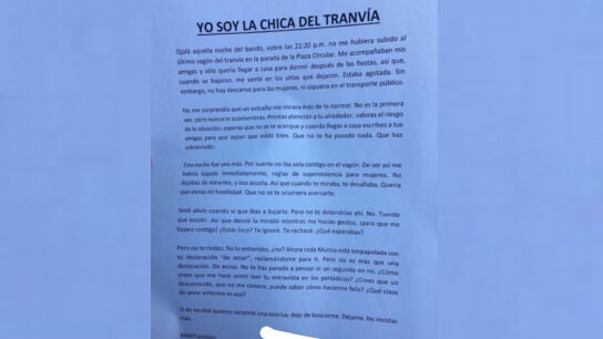 Respuesta de la "Chica del tranv&iacute;a" de Murcia