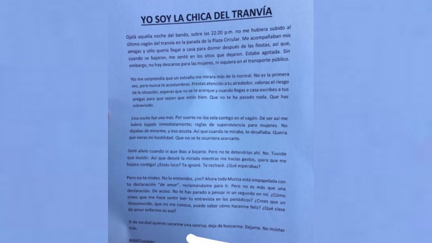 Respuesta de la "Chica del tranv&iacute;a" de Murcia