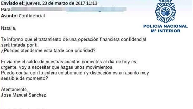 En la imagen se muestra uno de los correos electrónicos enviado por los cibercriminales 