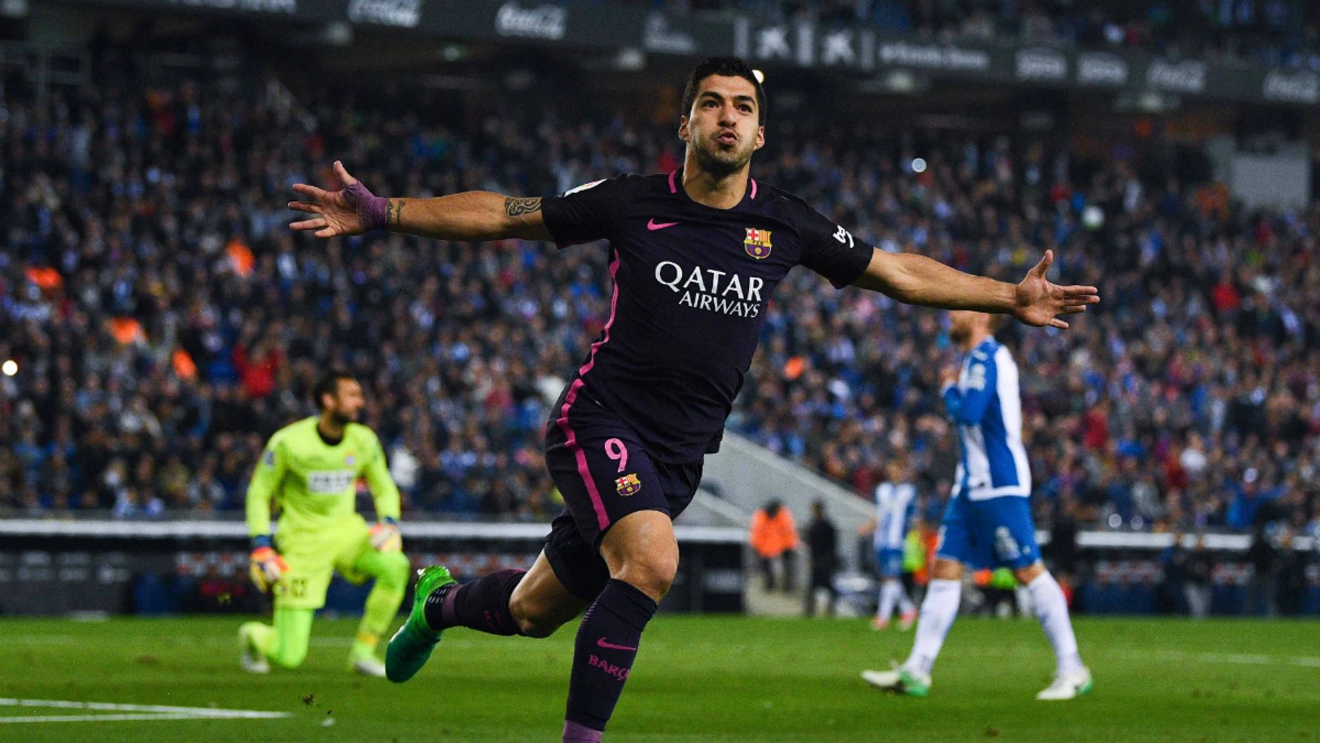 Suárez celebra un gol contra el Espanyol