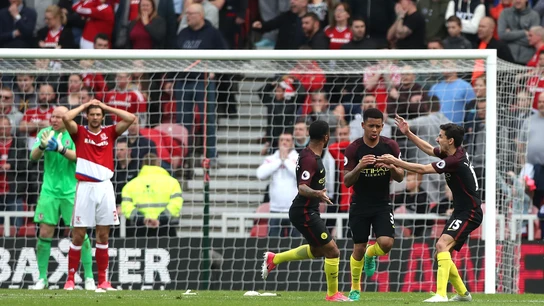 Los jugadores del City celebrando el gol de Gabriel Jesús Los jugadores del City celebrando el gol de Gabriel Jesús
