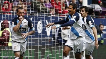 Los jugadores del Depor celebrando un gol