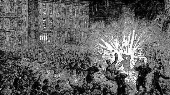 Grabado de la explosión en la revuelta de Haymarke Grabado de la explosión en la revuelta de Haymarke