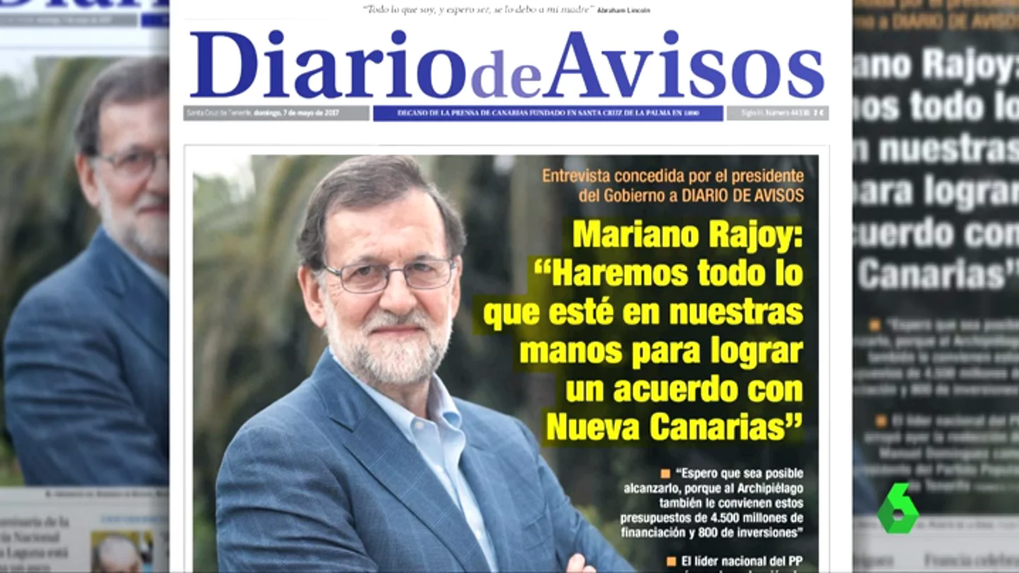 Portada de Diario de Avisos en la que aparece Mariano Rajoy Portada de Diario de Avisos en la que aparece Mariano Rajoy
