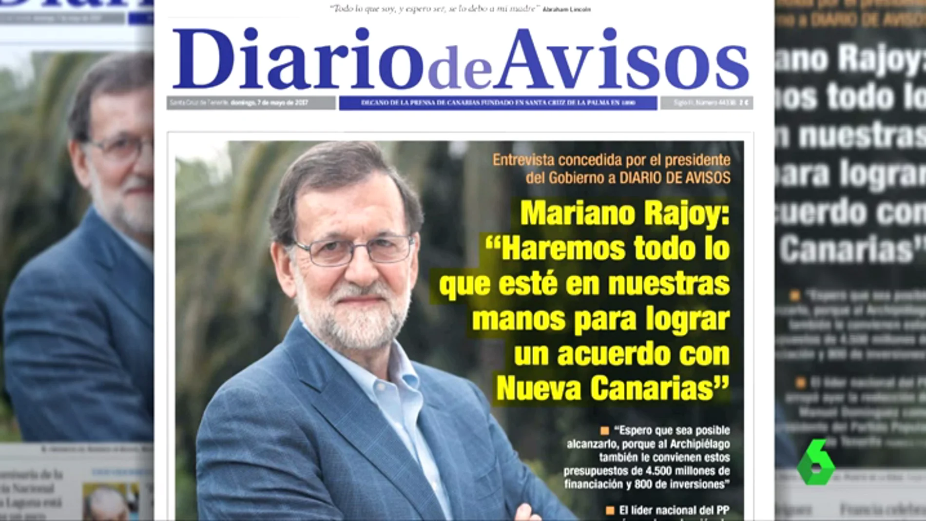Portada de Diario de Avisos en la que aparece Mariano Rajoy