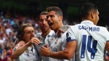 Cristiano celebra un gol ante el Atlético en la ida de semifinales de la Champions