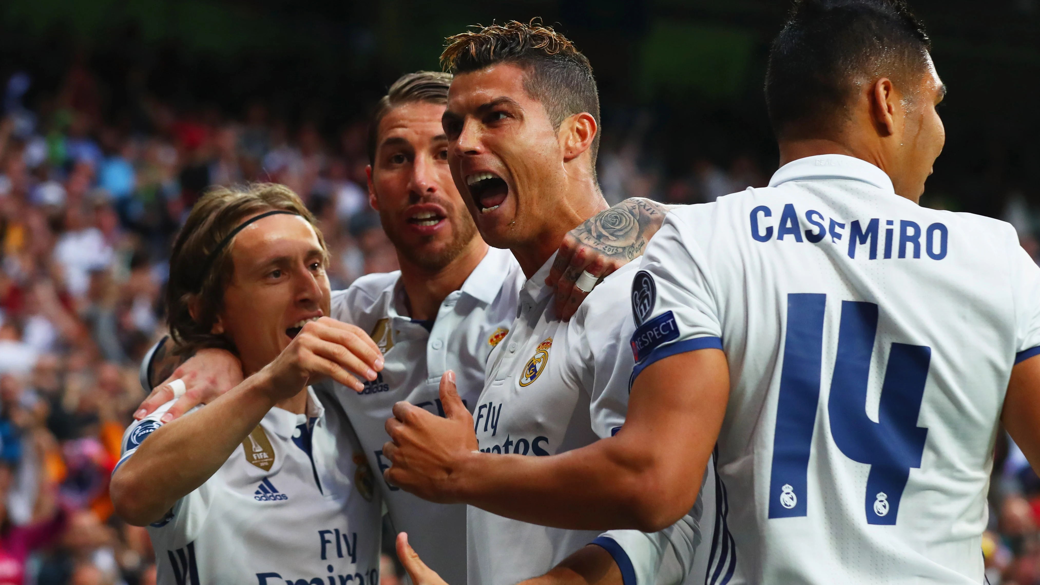 Cristiano celebra un gol ante el Atlético en la ida de semifinales de la Champions