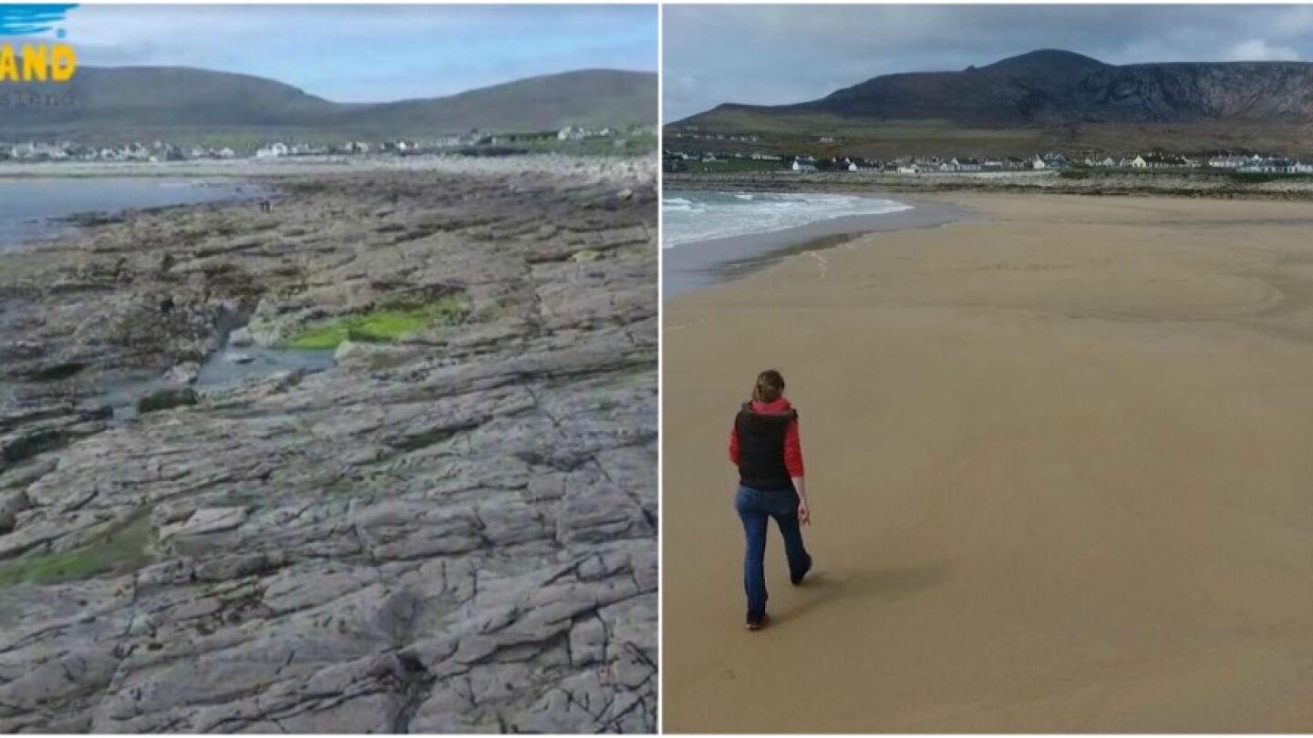 El antes y el despu&eacute;s de la playa de la isla de Achill, en Irlanda