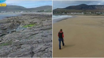 El antes y el después de la playa de la isla de Achill, en Irlanda